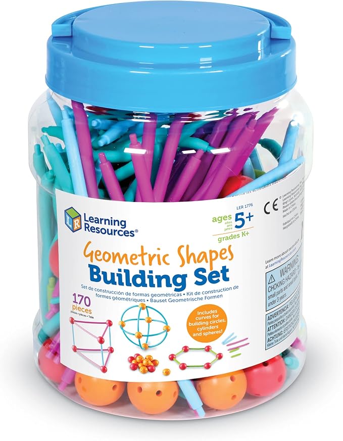 Learning Resources Geometric Shapes Building Set - 170 Pieces, Ages 5+ Math Learning Games for Kids, Early Math Skills, Back to School Activities, Classroom Games for Teachers