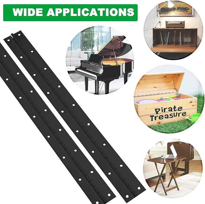2Pack Heavy Duty Piano Hinge, 2" Open Width x 20" Continuous & Piano Hinges, 0.06” Thick Stainless Steel Piano Hinge with Holes, Black Stainless Furniture Hinges for Cabinet Door Cases Woodworking