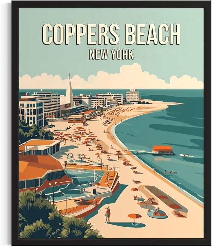 Coppers Beach New York Unframed Wall Art Print Poster, US Vintage Retro Beach Scenery Posters Prints for Restroom Home Picture Painting Artwork Gallery 219 (Coppers Beach New York, 20"L x 16"W, Unframed)
