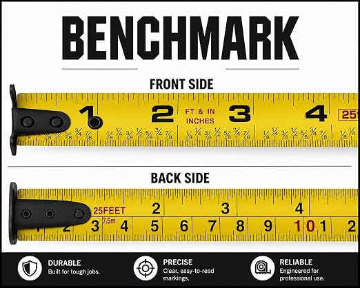 6 Pack - Tape Measures 25 ft / 7.5m – Dual Sided Blade with Easy Read Fractions to 1/8th inch Plus Centimeters on Back Side - Magnetic Tip - Thumb Lock - Belt Clip – Retractable Measuring Tape