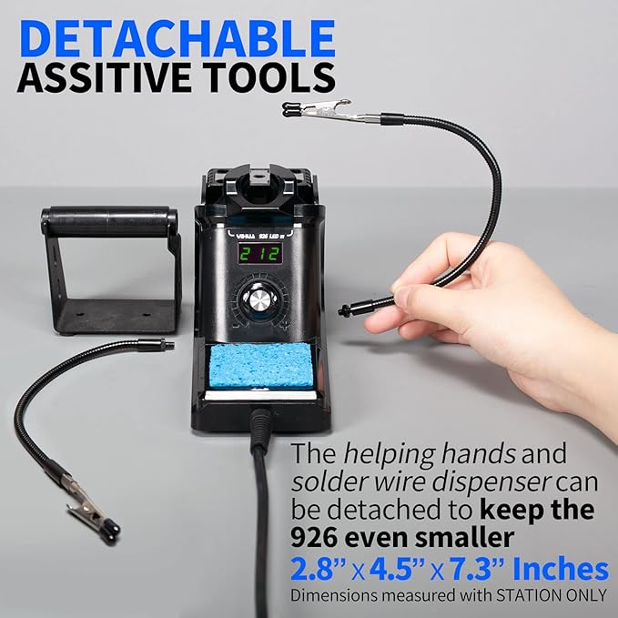 YIHUA 926 III 60W Digital Display Soldering Iron Station Kit w 2 Helping Hands, 6 Extra Iron Tips, Lead-Free Solder, Solder Sucker, S/S Tweezers, °C/ºF Conversion, Auto Sleep & Calibration Support