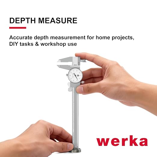 werka Dial Caliper 12 Inch, Shockproof Dial Caliper Measuring Tool with 0.001" Precision Micrometer Caliper with Custom Case, 4-Way Measurement, Stainless Steel