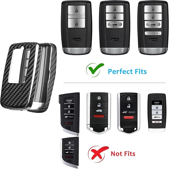T-carbon Key Fob Cover Fits Acura MDX 2022,Glass Fiber Key Fob Case Compatible with Acura 2023 RDX MDX RLX NSX ILX TLX TLX-L CDX Smart Remote Keyless Accessories Key Shell Protector Silver Black