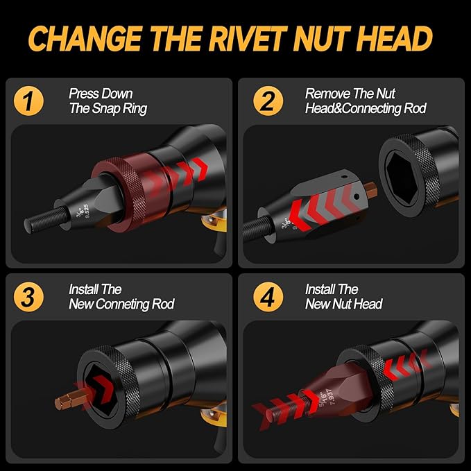 Cordless Rivet Nut Gun for Dewalt 20V Max Battery, Electric Rivet Nut Tool with 1/4", 5/16", 3/8" Nut Head, Portable Battery Powered Rivetnut Tool, Auto Mode & Memory Mode, Tool Only
