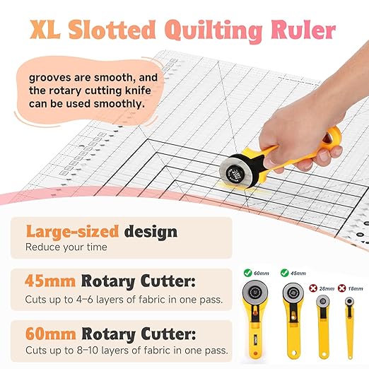 Stripology Ruler for Quilting, XL-Slotted Ruler for Quilting -17-3/4 "x 22", Oversized Non-Slip Design, Made with High-Clarity, Durable Acrylic, 5 in 1 Quilt Cutting Template