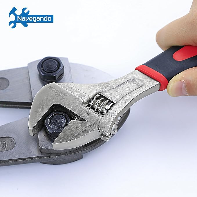 Navegando 4-Piece Adjustable Wrench Set, 6/8/10/12 Inch, Heat Treated Carbon Steel with Non-Slip Rubber Grip，Corrosion Resistant Finish for Automotive, Plumbing & DIY Repairs