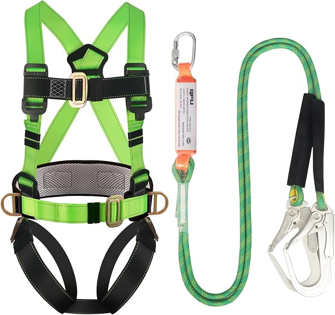Safety harness fall protection kit, equipped with shock-absorbing ropes, full-body safety harness for roof work