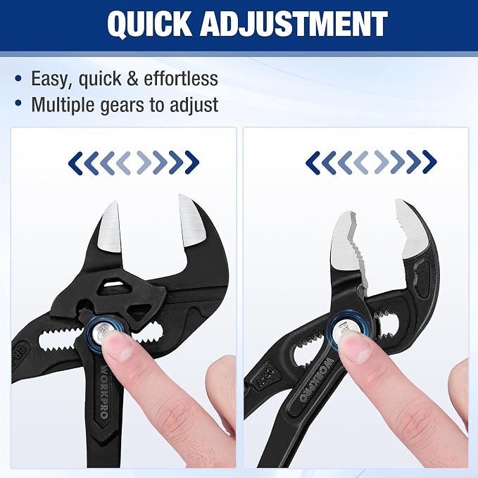 WORKPRO 2 PCS 7-Inch Pliers Wrench & Groove Joint Pliers Set, Quick Adjust | CR-V Steel, Smooth Jaw & V-Jaw, Upgraded Wide Opening, Soft Grip - for Plumbing, Pipe Fittings, Household Repairs