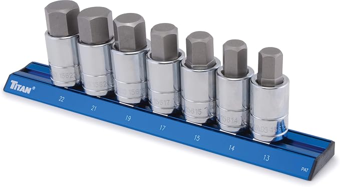 Titan 16131 7-Piece 1/2-Inch Drive Metric Hex Bit Socket Set