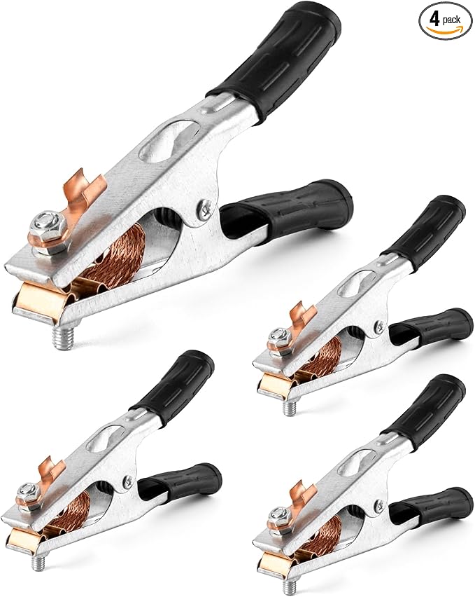 QWORK Copper Welding Ground Clamp, 4 Pack - Electroplated Earth Clip for Manual Welder