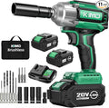 KIMO Impact Wrench 1/2 Cordless, 550N.m (410ft-lbs), 4000RPM, 9-Piece Drill & Driver Set, 4Sockets Impact Drill for Car Tires, Safety Lock, 2x4000mAh Battery, Variable Modes Power Smart Impact Wrench