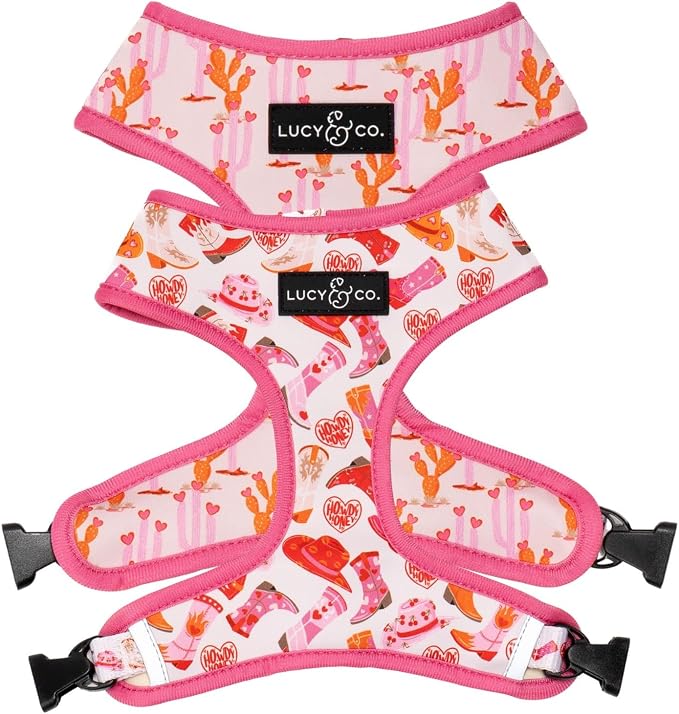 Lucy & Co. Reversible Dog Harness - Water-Repellent Neoprene, Dual-Print Design, Easy Swap Style, Adjustable Comfort Fit - Howdy Honey Reversible Harness - X-Large
