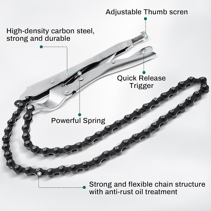 Honoson 2 Pcs 9 Inch Locking Chain Clamp with 35.8 Inch Long Chain Carbon Steel Locking Chain Plier Industrial Pipe Vise Chain Wrench 10.2 Inch Diameter for Pipe Fitting ‎Plumbing Woodworking Welding