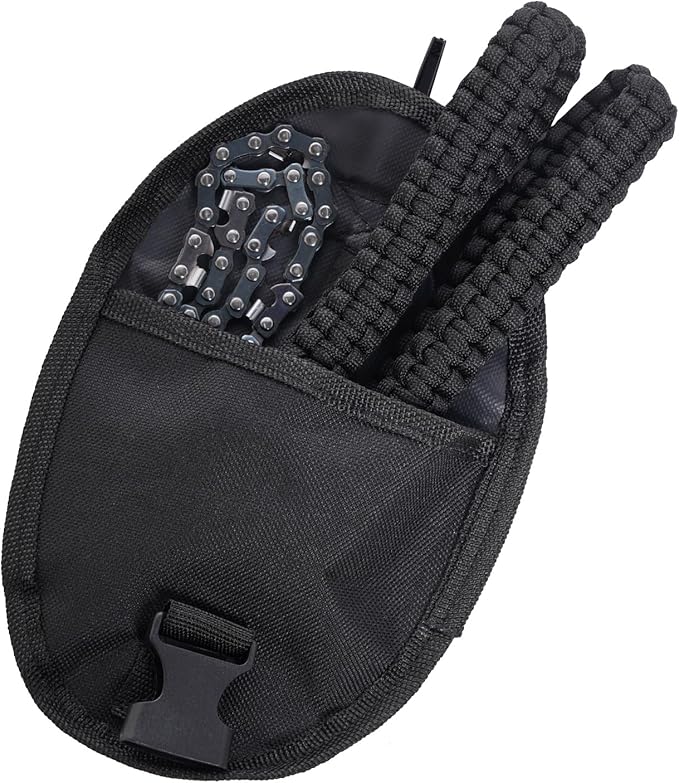 Sucrain Pocket Chainsaw with Paracord Handle, Folding Chain Hand Saw, Emergency Outdoor Survival Gear for Camping, Hunting, Hiking, Cutting Wood & Tree (Black paracord, 11 Teech, 24''Long)