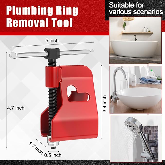 5 Pcs Angle Stop Wrench Kit Plumbing Tool, Compression Sleeve Puller for 1/2" Compression Fittings, Ferrule Puller Removal Tool for 1/2" Copper Tubing Nut, 4-way Multi-functional Utility Key