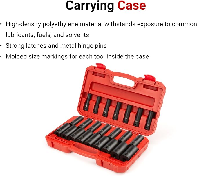 TEKTON 1/2 Inch Drive Impact Socket Set, 23-Piece | SID92330 | (10 - 32 mm), Deep, 6-Point, Case
