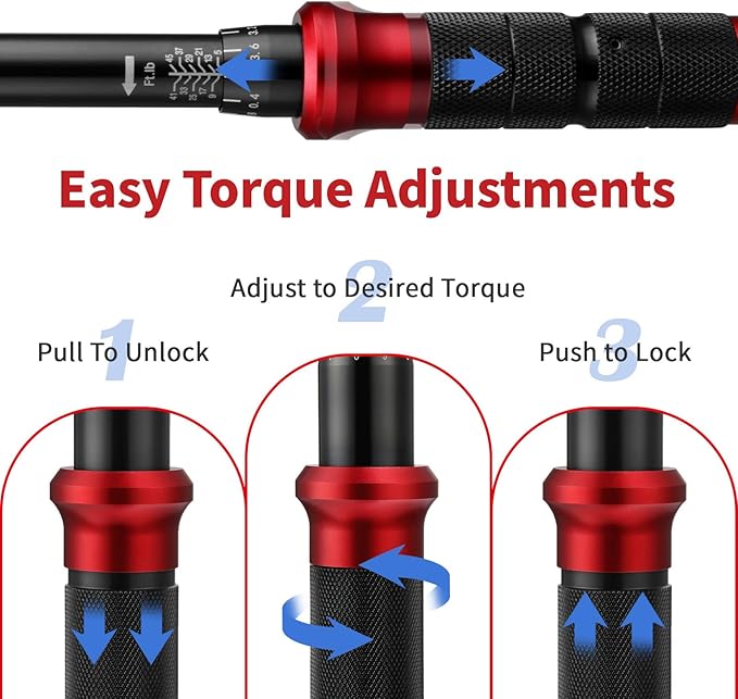 AEROFORCE 3/8-Inch Drive Torque Wrench（5-45 lb.ft / 6.8-61.2 Nm),72 Tooth Dual Direction Reversible Ratchet, Dual Range Scales, Precision Calibrated for Bike, Motorcycle and Car Repair