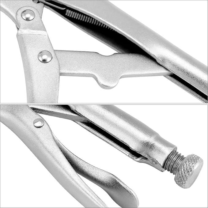 QWORK 10" Locking Sheet Metal Clamp, 4 Pcs Welding Locking Plier Tools, Heavy Duty Sheet Metal Grip Tool, Heat-Treated Nickle Plated Welding Plier, Extra Wide Duck Billed Pliers