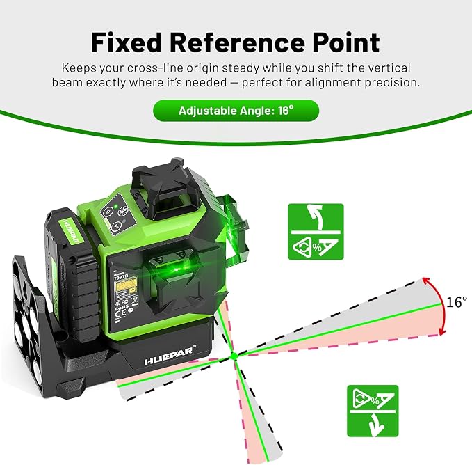 Huepar Laser Level 360 Self Leveling Outdoor with Fixed-Point Pivot Alignment Adjustment, 1/13"Precision Lazer Leveler with Pulse Mode, Adjustable Brightness, Remote Control Receiver, Solo Projects