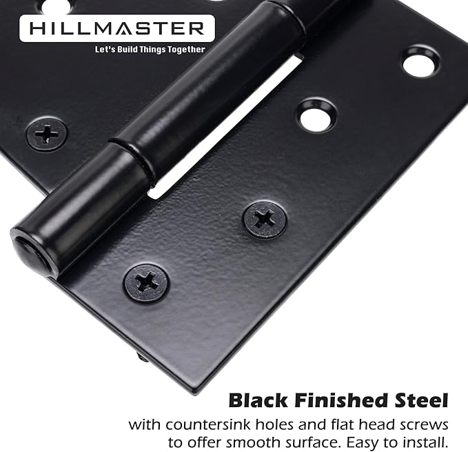 HILLMASTER 3.5 Inch Heavy Duty Gate Hinges Fence Door Hinges Durable Black Gate Strap Hinge for Indoor Outdoor, Gate Hardware Kit for Shed,Wooden Fences,Vinyl Fence Gate,Barn Door,Garage,2 Pack