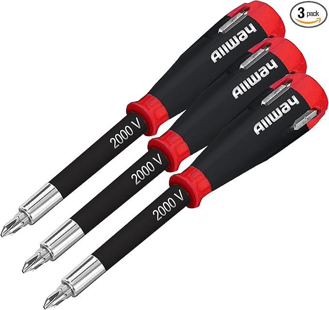 ALLWAY SD41 5-in-1 Lightweight Safety Shockproof Screwdriver with 4 Bits (Pack of 3)