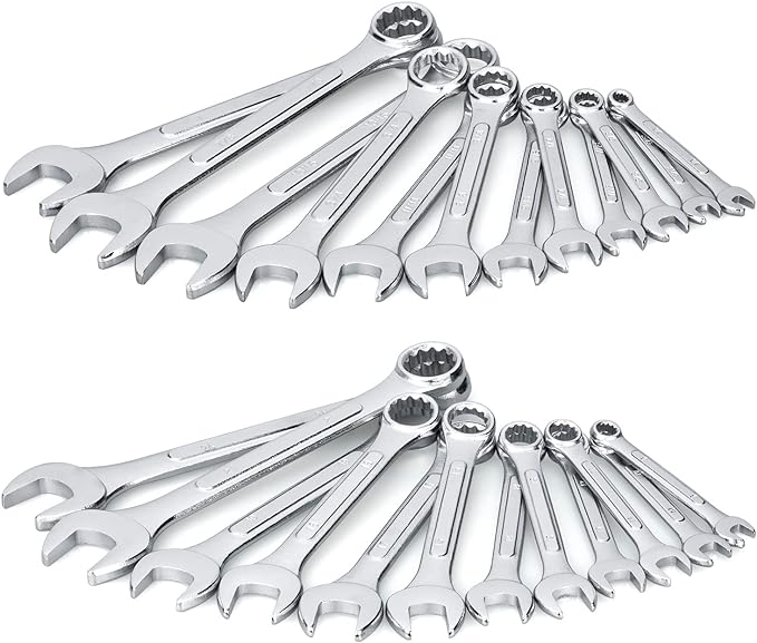 24-Piece All-Purpose Master Combination Wrench Set with Roll-up Pouch | SAE 1/4” to 1”, Metric 8mm to 24mm | Perfect for General Household, Garage, Auto Repairs, Car, Truck, Boat, and Travel Emergency