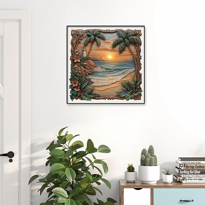 Pikoqunc Seaside Dusk Wooden Puzzles,503 Pieces16.1x15.8 Inches,Laser-Cut Art Jigsaw with Challenging Irregular Pieces,Relaxing Brain Teaser and Elegant Gift for Adults and Puzzle Lovers