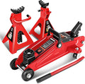 DNA Motoring 2 Ton Car Jack and Stands Kit 2T(4000 lbs) Capacity Low Profile Hydraulic Trolley Service/Floor Jack with 2 Ratchet Stands Combo for Home Garage Shop, Red, TOOLS-00476-RD
