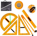 5PCS Magnetic Geometry Set, 60°45°Triangle Ruler Protractor Compass Set with Non Slip Handle, Large Geometry Ruler Drawing Tools for Teachers on Whiteboard Math Classroom