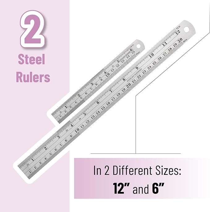 Mr. Pen- Metal Straight Edge Ruler, 2 Pack, 6" and 12", Silver, Stainless Steel Ruler Set, Imperial & Metric Measurements for Drawing, Home, Office, Engineering