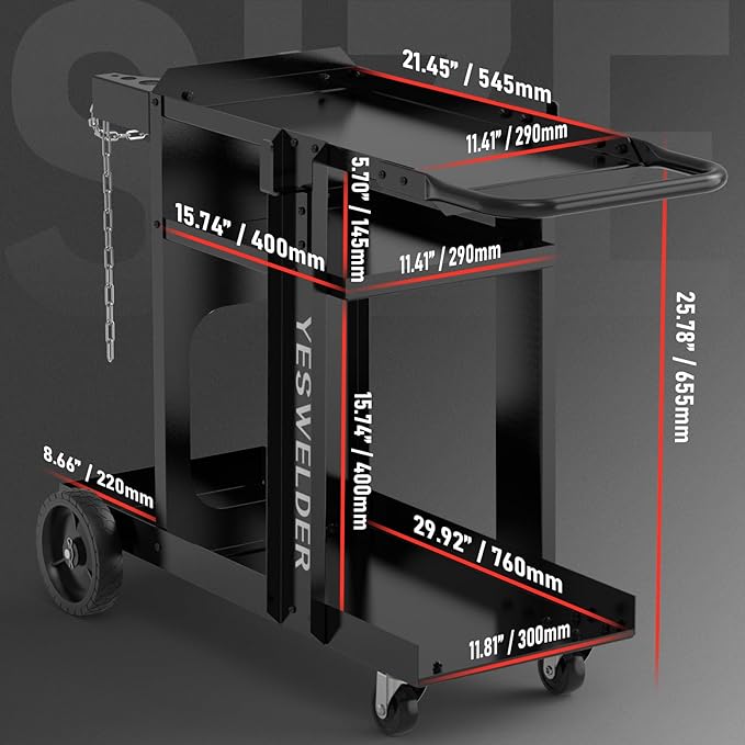 YESWELDER Welding Cart for TIG MIG Welder and Plasma Cutter,Three-Layer Welder Cart,Tank Storage Safety Chains, Heavy Duty Large Storage 360° Rolling Welding Trolley