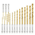 amoolo Hex Shank Drill Bit Set (13Pcs Set+3 Pcs Free), Premium 4341 HSS Titanium Impact Hex Drill Bits for Wood, Steel, Metal, Plastic, Quick Change Design (1/16 -1/4 )