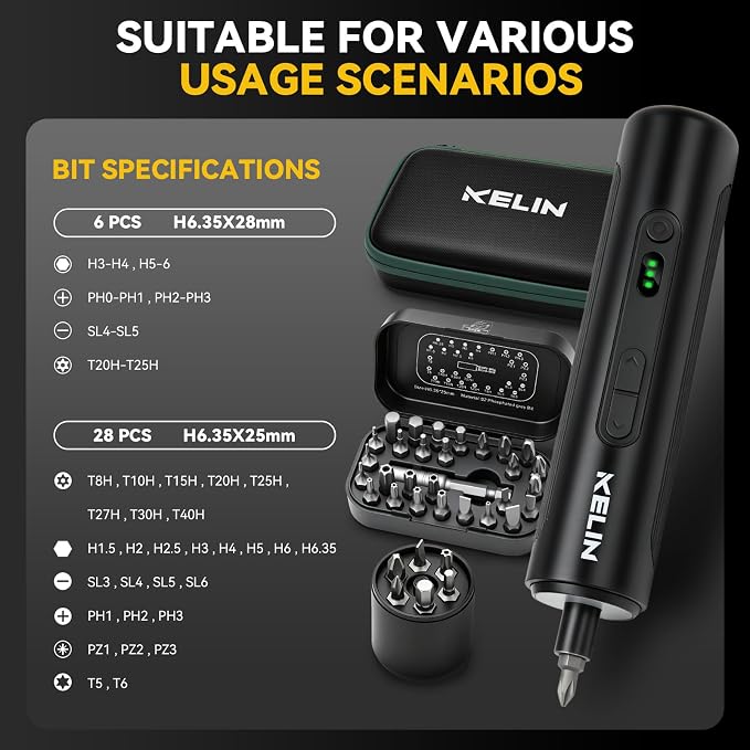 KELIN 44 in 1 Electric Screwdriver Set, 3 Torque Levels (1.2/2/3 N.m) + Manual 5 N.m, 1500mAh Battery, Type-C Charging, S2 Steel Bits, Repair Kit for iPhone PC Laptop Game Console Watch