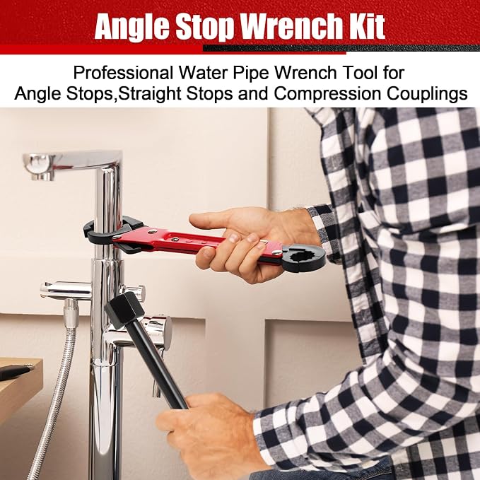 5 Pcs Angle Stop Wrench Kit Plumbing Tool, Compression Sleeve Puller for 1/2" Compression Fittings, Ferrule Puller Removal Tool for 1/2" Copper Tubing Nut, 4-way Multi-functional Utility Key