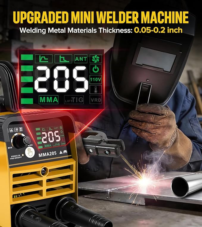 HONE Stick Welder, Upgraded 205Amp Mini Welder Machine 110V with Lift Tig Welding, IGBT Inverter Small Welding Machine with Hot Start Arc Force Anti-Stick VRD for 1/16"-1/8" Rod, Include 25 Rods.