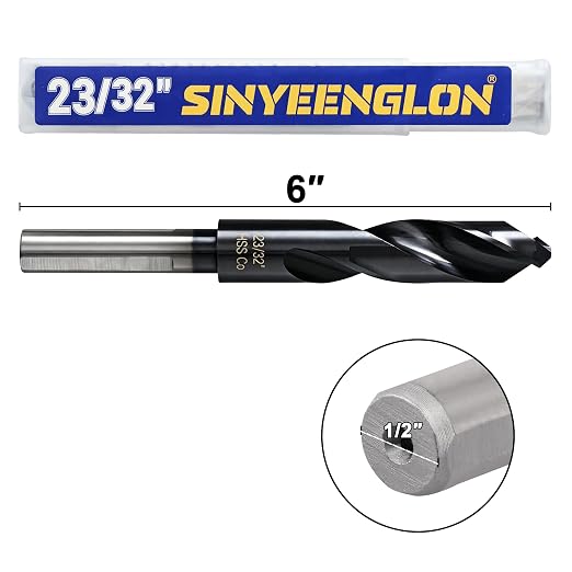23/32 Drill Bit for Metal and Hardened Steel, M35 Cobalt 1/2 Inch Reduced Shank Industrial Grade Heavy Duty Drill Bit, with Index Storage Case