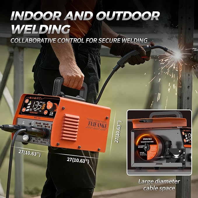 FEIFANKE 135A MIG Welder, 110v Flux Core MIG/Stainless Flux MIG/Stick/MMA/Lift TIG 4 In 1 Portable Multiprocess Welding Machine With LED Display, Synergic Wire Feed Welder IGBT For Thin Metal（6.6LBS）