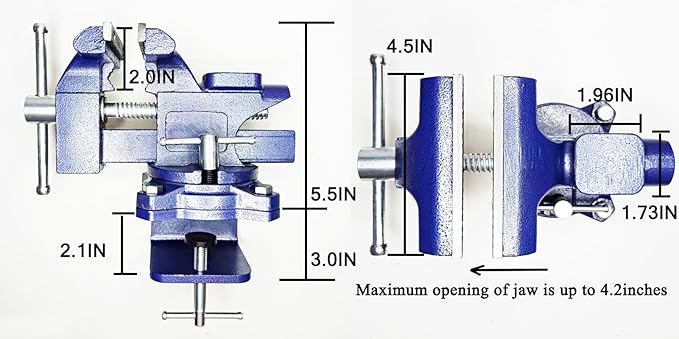 MYTEC 2-In-1 Work Bench Vise, Upgraded Multi-Purpose Table Vice, Universal Rotate 270°Work Clamp-On Vise, 4.5" blue