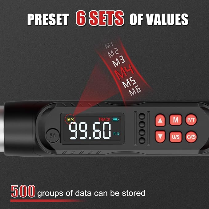 VANPO Adjustable HVAC Digital Torque Wrench, 5-99.6 Ft.lb/6.8-135Nm | 38mm Jaw & 1/2" Ratchet, 14×18mm Open End, ±2% Accuracy, Buzzer, Vibration, LED Indicator for Split AC, Motorcycle, Plumbing