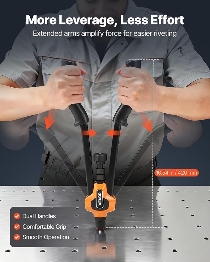 VEVOR Rivet Nut Tool Kit, 17-Inch Rivnut Tool Kit, with 13 Mandrels and 130 Nuts, Metric and SAE Size M3, M4, M5, M6, M8, M10, M12, 1/2-13, 8-32, 10-24, 1/4-20, 5/16-18, 3/8-16 UNC, a Carrying Case