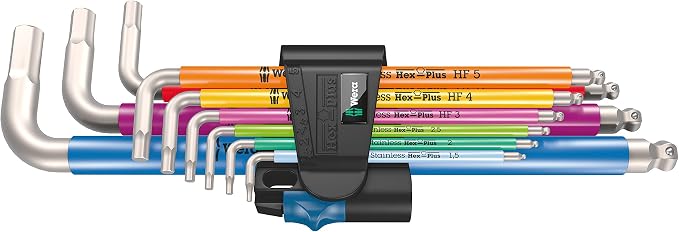 Wera 05022699001 3950/9 HEX-PLUS MULTICOLOUR HF STAINLESS 1 L-KEY SET, METRIC, STAINLESS STEEL, WITH HOLDING FUNCTION, 9 PIECES