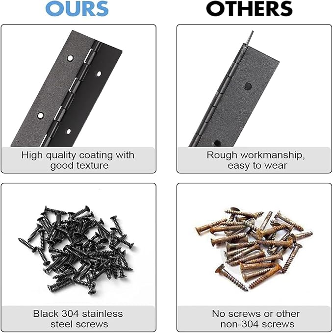 Continuous & Piano Hinges, Black Stainless Steel 304 Continuous Folding Hinges for Doors, Cabinets, Window,Includes Screws (4IN-2IN-4PACK)