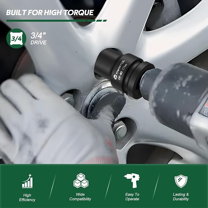 3/4 Inch Drive Impact Socket Set, 15 Piece, Metric, 17-55 mm | CR-MO, 6-Point, Heavy Duty, Storage Case, Easy-to-Read Size Markings, Rugged Construction for Large Vehicle, Truck, Trailer