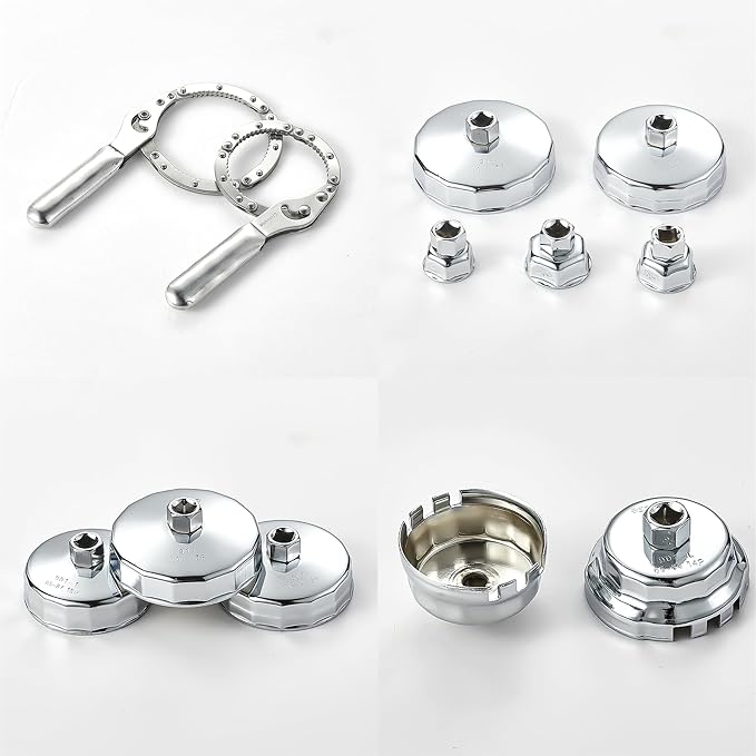 Auto Oil Filter Socket Wrench Set, Stainless Steel, 1/2 inch Drive | Cup Type Cap Removal Tool, Drain Plug Socket Set Included, Compatible with Car & SUV