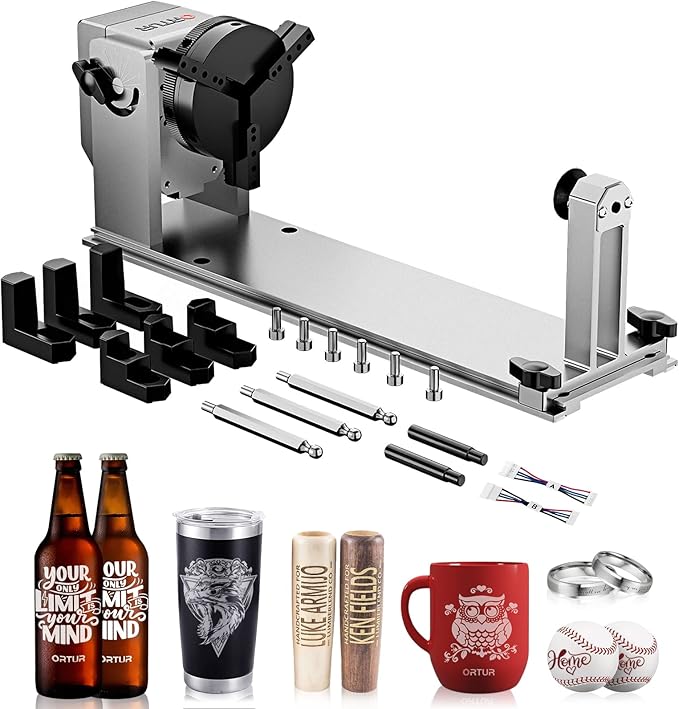 ORTUR YRC1.0, Y-axis Rotary Chuck for Most Laser Engravers, Jaw Chuck Rotary, Y-axis Rotary Roller Engraving Module for Engraving Cylindrical Objects, Wine Glass, Tumbler, Ring