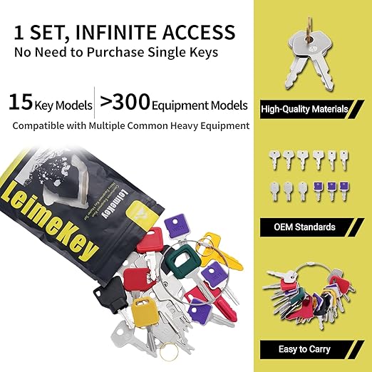 Heavy Equipment Keys Master Set, 22 PCS Construction Keys for JCB S450 Takeuchi H806 Bobcat D250 Hyster 166 CAT 5P8500 JCB 14607 John Deere Hitachi H800 KOM 787 Yanmar 301 KUBOTA 63700