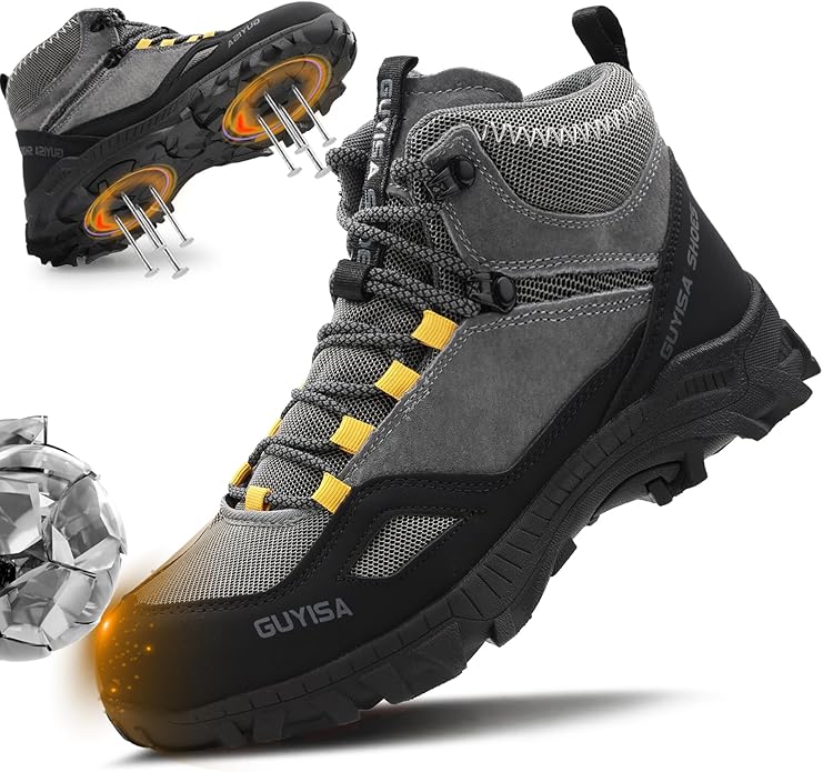 GUSAYEX Steel Toe Boots for Men Puncture Resistant Safety Work Boots with Kevlar Midsole Industrial Lightweight Men's Work & Utility Protective Shoes for Construction Warehouse Factory