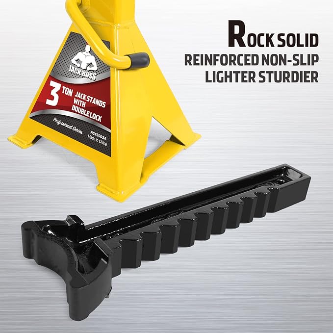 Jack Boss Car Jack Stands 3 Ton (6,000 LBs) Capacity, Extra Reinforced Car Lifting Stand Adjustable Jack Stand with Double Locking, Fits Automotive Small Pick-Up Yellow, 2 Packs