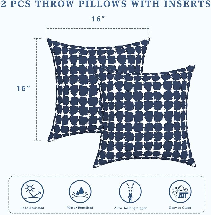 LVTXIII Outdoor Throw Pillows, Decorative Throw Pillows with Inserts, 16"x16" Square Pillows for Bed, Couch, Sofa and Patio Furniture, Set of 2, Tie-dye Navy