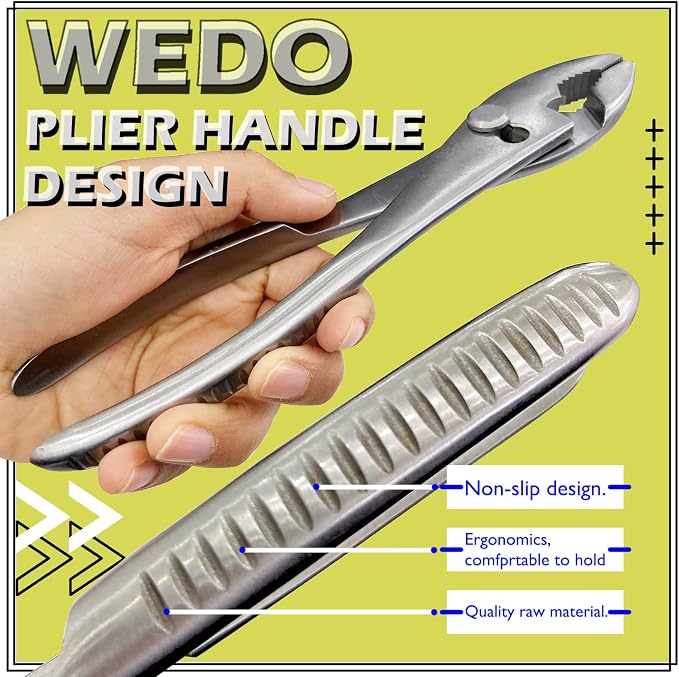 WEDO Slip Joint Pliers, 8-Inch Curved Jaw Combination Pliers,Stainless Steel,Corrosion Resistant, Ergonomic Handle